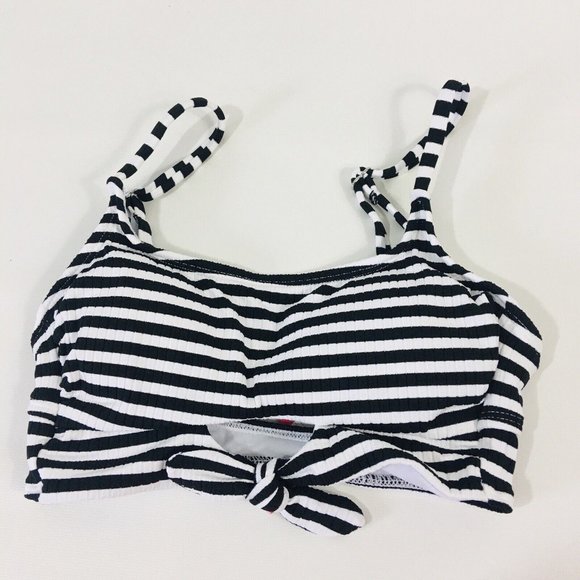Xhilaration Juniors Texture Bralette Bikini Top XS Black White Stripe - Picture 1 of 9